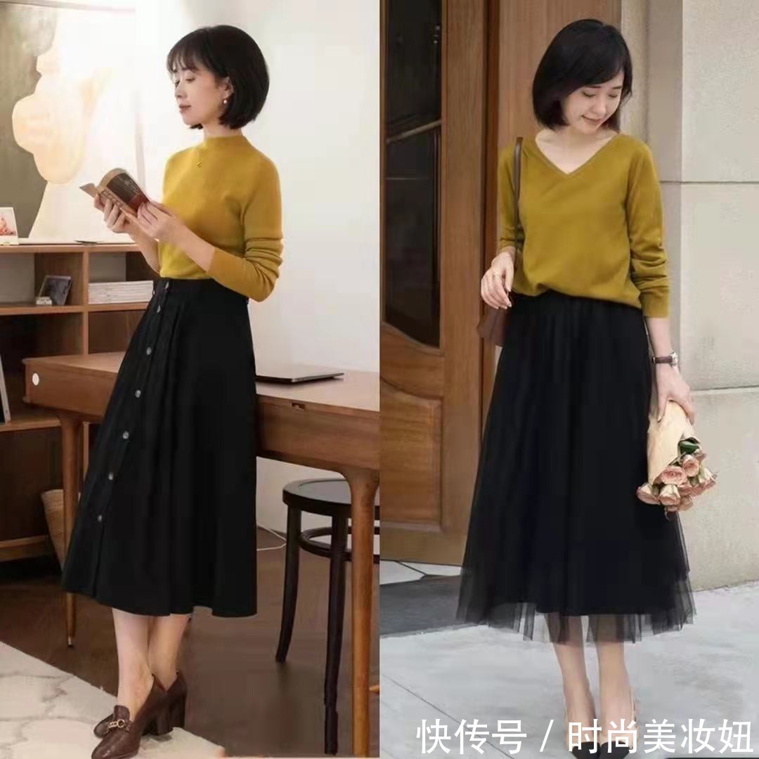 褶皱裙|“毛衣+半身裙”怎么穿更显气质?4个万能穿搭公式,高级又时髦