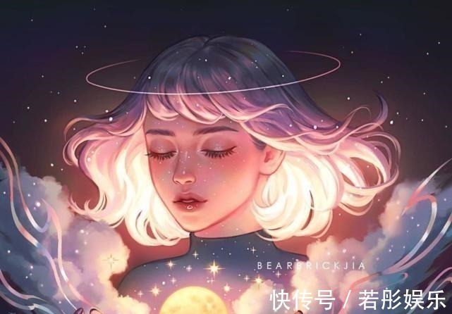 星星#“月亮星星”拟人化头发做云、手捧月，国外画师不一样的脑洞！