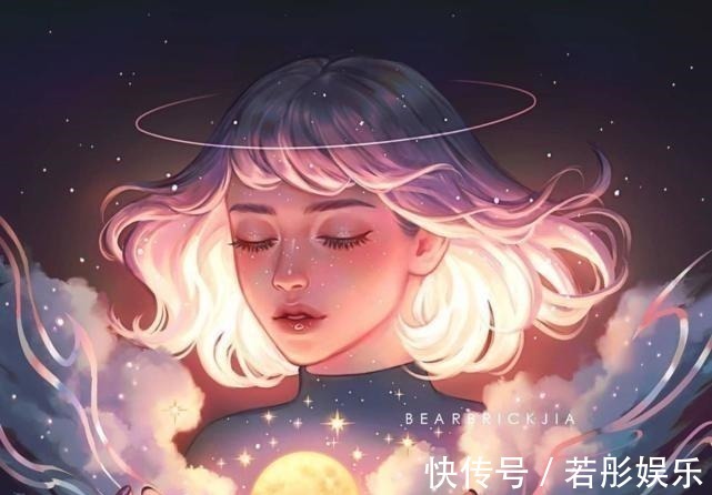 星星#“月亮星星”拟人化头发做云、手捧月,国外画师不一样的脑洞!