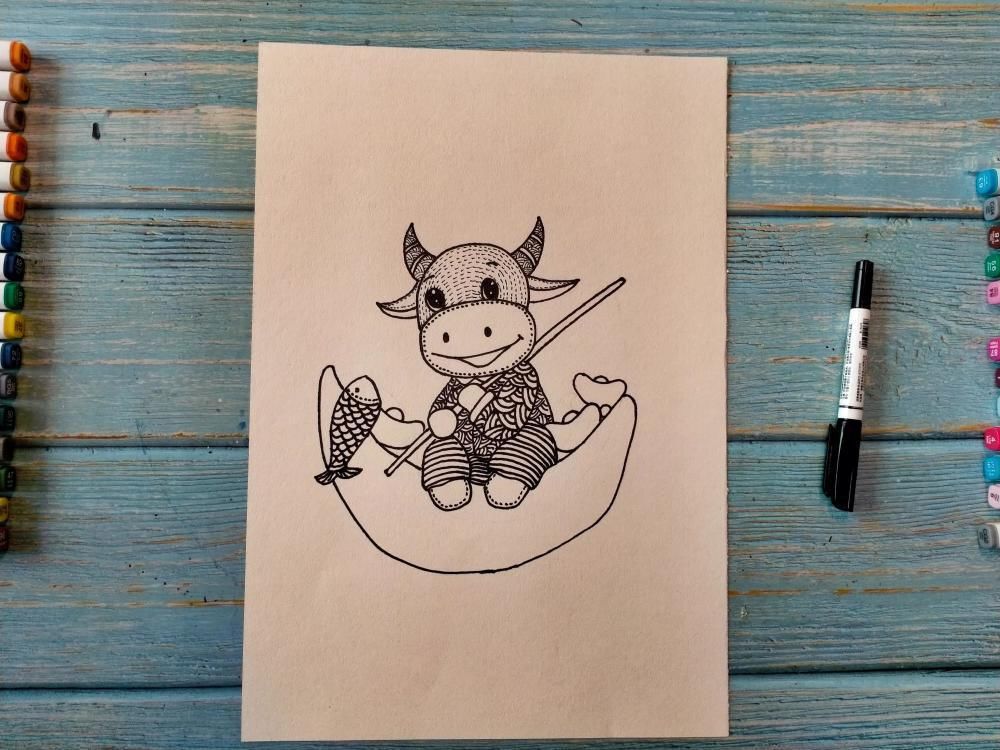  简单|牛年主题创意线描课程：会画小牛就可以，简单又好玩！连老师都忍不住偷学了