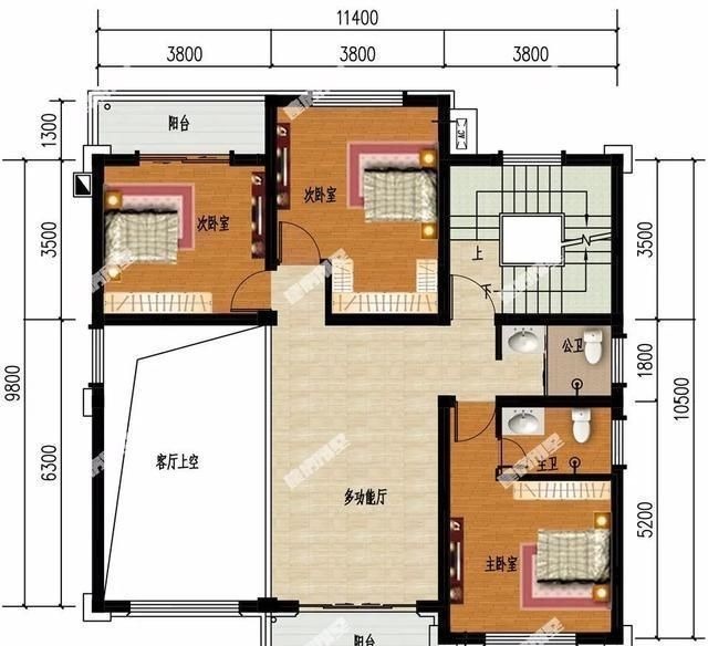 主卧室|尺寸相同的两栋农村别墅,采用不同风格设计,客厅都挑空