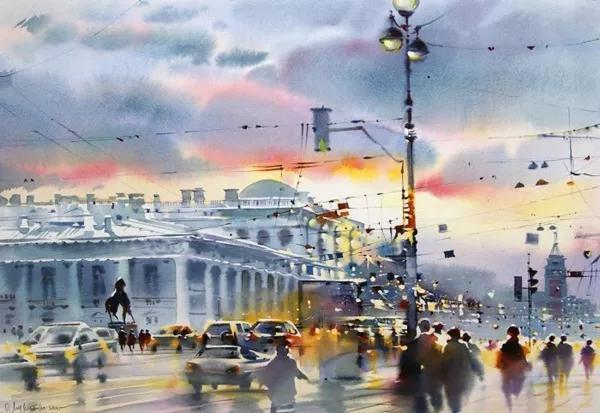 美术学院$城市人物水彩画│城市在她的笔下,充斥着温馨和随意