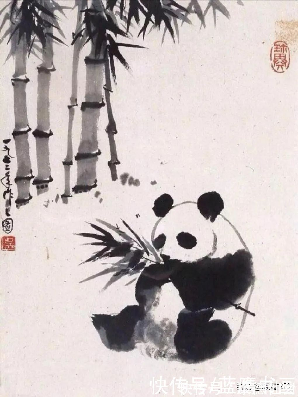 敦煌壁画#徐悲鸿的高徒吴作人，创作的水墨熊猫绘画作品，极具传统韵味