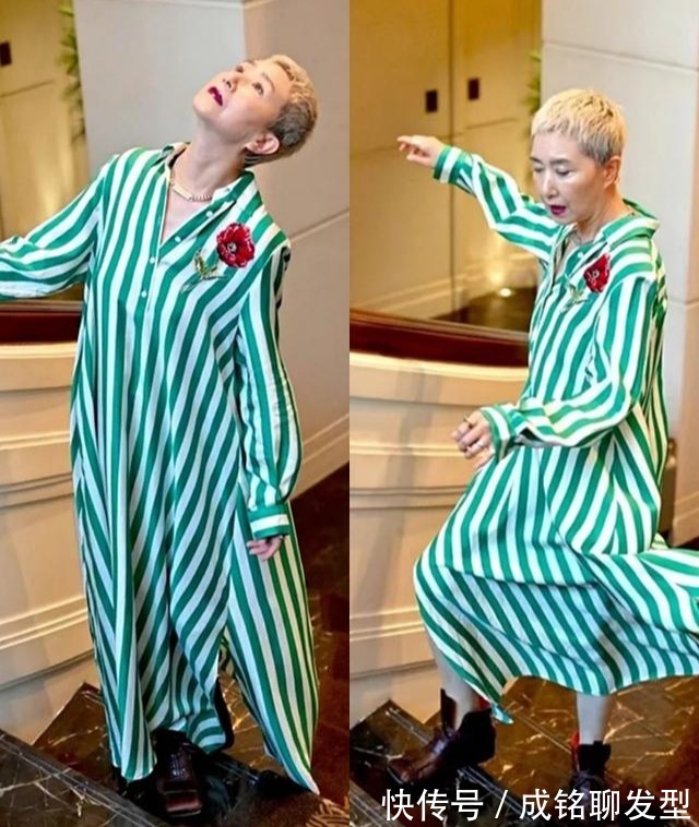 姐姐|60岁的街拍达人太拉风，剪寸头穿吊带，凭借时尚潮酷装扮圈粉无数