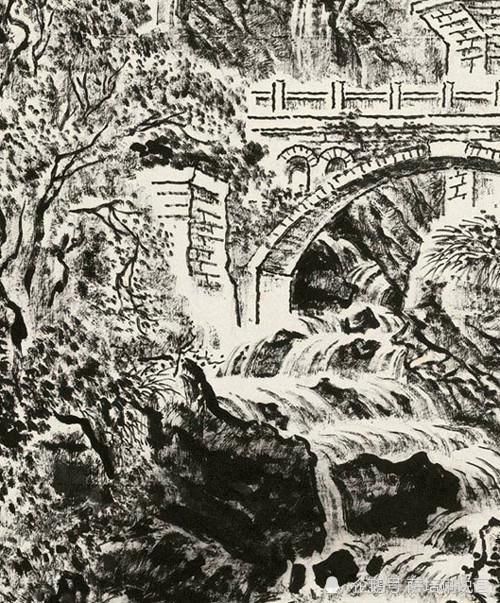 桃花溪!这不是炭笔素描,这是焦墨山水,张仃绘《桃花溪》