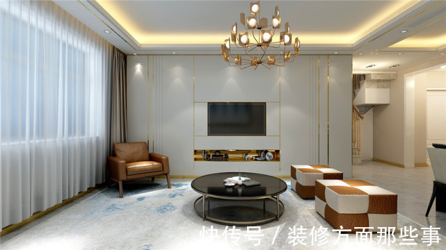 复式房子|173平现代风复式房子,金色装饰线配色高端大气