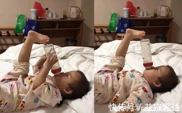 萱爸|“脚扶奶瓶”的喝奶宝宝火了,开发奇葩吃奶姿势,网友骨骼清奇