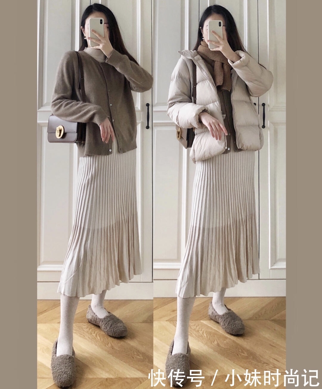 短款羽绒服怎么穿搭更显腿长?学她搭配高腰下装,尽显高挑女神范