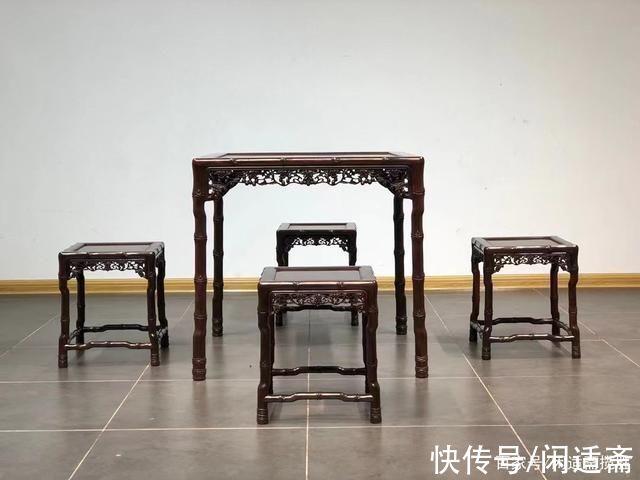 清秀|清秀文雅，竹节款方桌套装，大红酸枝红木家具