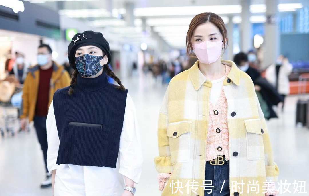 小姐姐 阿Sa也太会穿了吧!黄色格纹大衣叠穿针织开衫,甜美又洋气