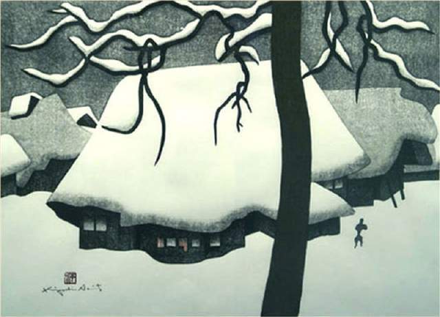 版画!日本近代版画大师斋藤清冬日雪景系列版画作品