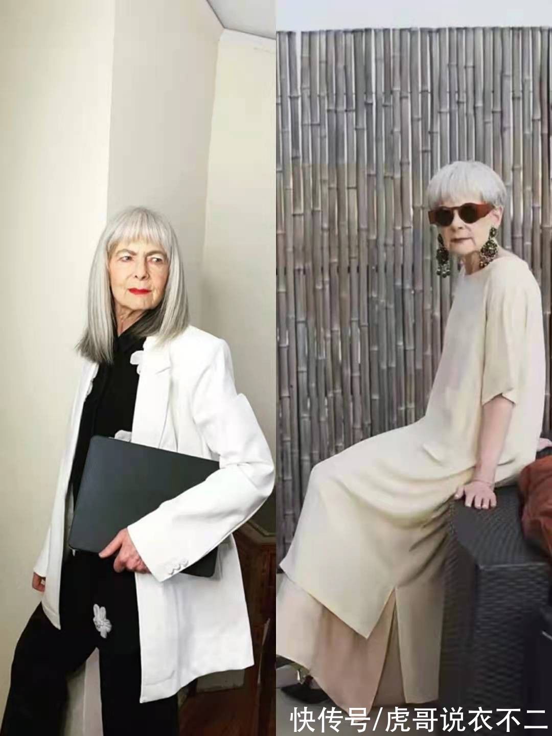 头发|头发花白满脸皱纹又怎样？68岁奶奶用时髦穿搭证明，时尚无关年龄
