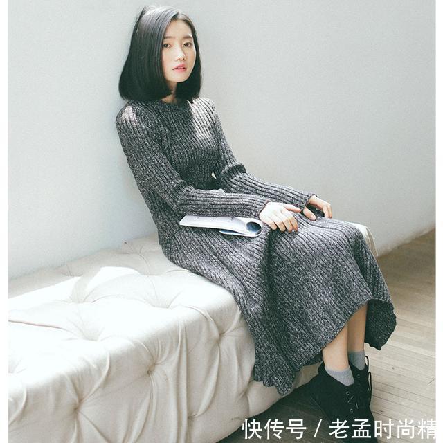 针织连衣裙 过膝超长毛衣裙,藏在大衣里优雅时髦还温暖
