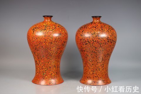 犀皮#清、精品漆器,犀皮漆梅瓶一对