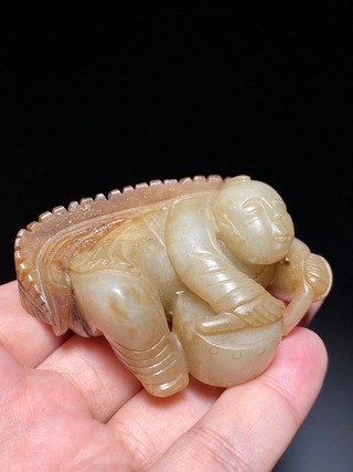 童子#清 和田玉籽料 童子击鼓