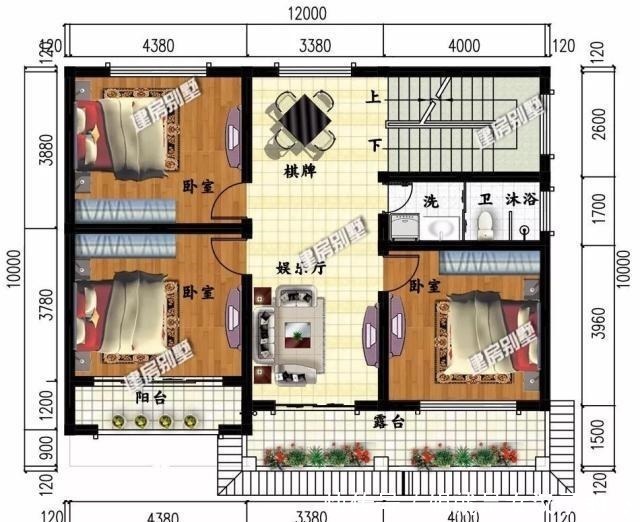 开间|开间12米左右的两层别墅，户型简单施工易，主体造价低！