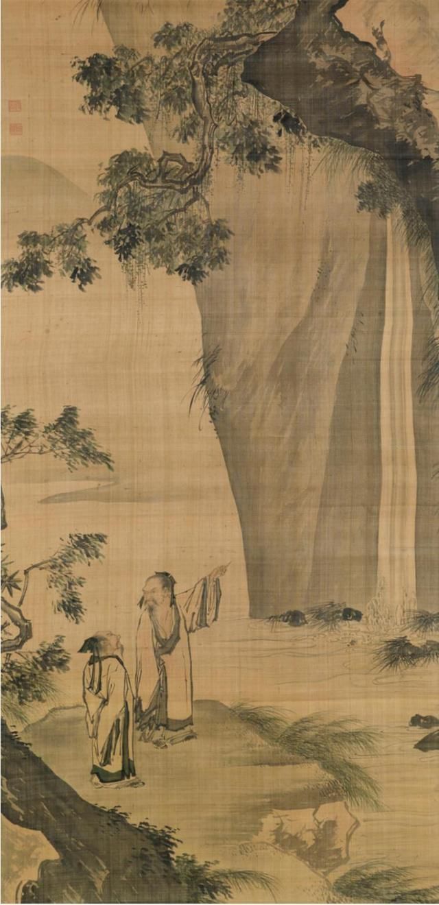 观鹅观瀑|(清)无款:唐伯虎观鹅观瀑双幅