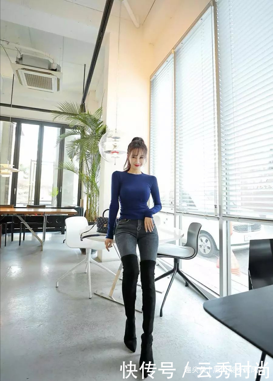 性感|高筒靴配牛仔裤,性感保暖两不误