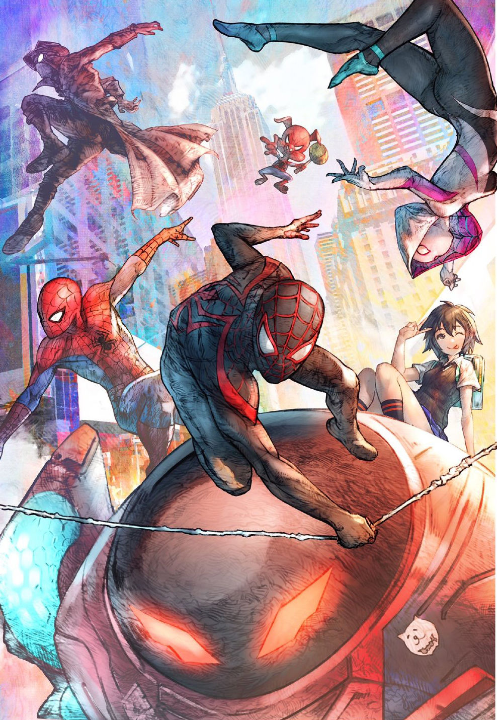 jiojio#英姿飒爽的窈窕少女插画，明艳的色彩和恰到好处的构图