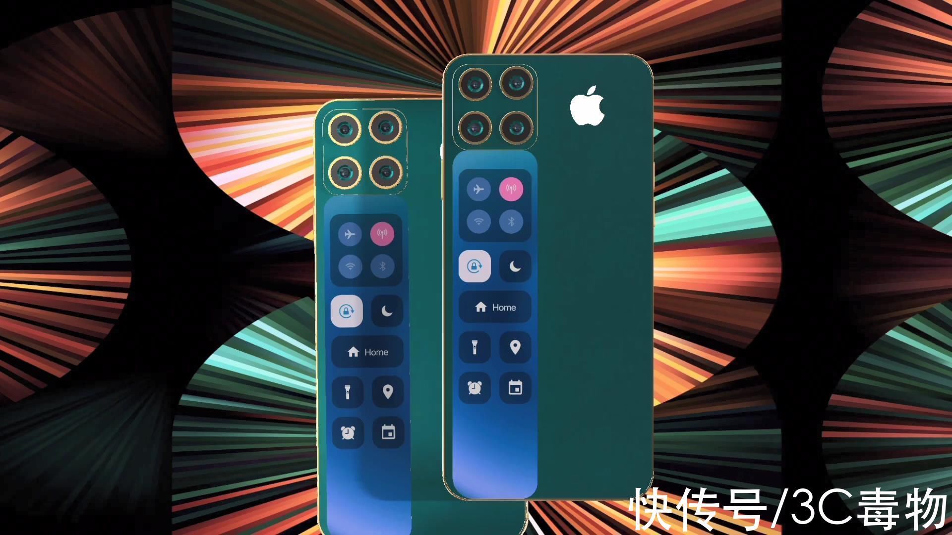 相机镜头|iPhone14Pro渲染图：相机打孔四镜头，为控制中心增加第二块屏