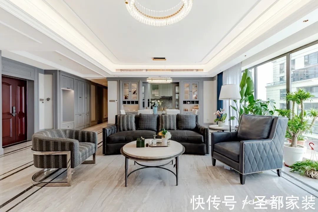 m206㎡大户型装修案例：超大横厅+衣帽间+景观阳台，神仙配色 心动