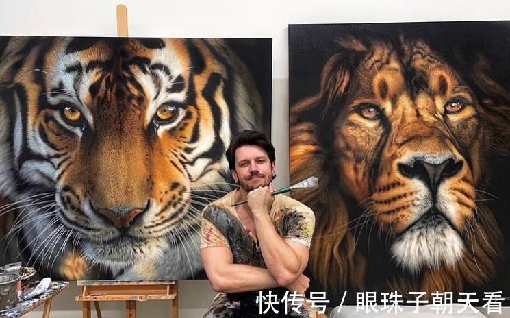 热爱!超写实野生动物,狂野凶猛的样子,随时准备从画布上扑下来