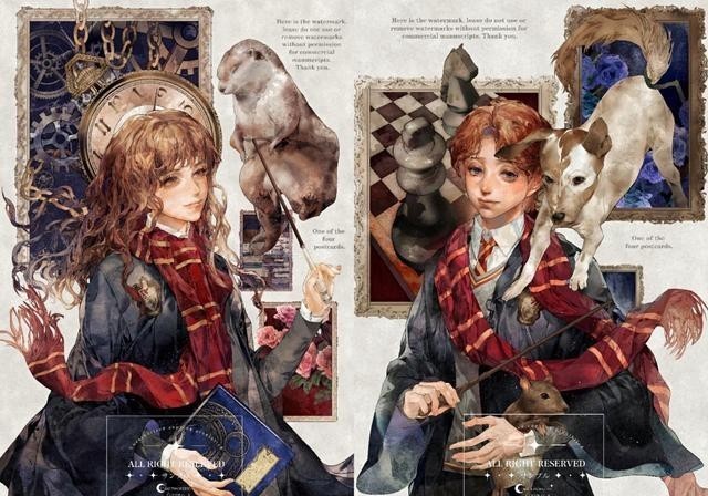 马尔福|画师绘制《哈利波特》同人,赫敏复古英伦风,马尔福充满贵族气质