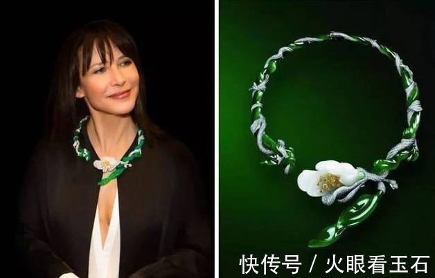 翡翠#法国女神苏菲.玛索对翡翠情有独钟,佩戴9位数翡翠出场,惊艳全场