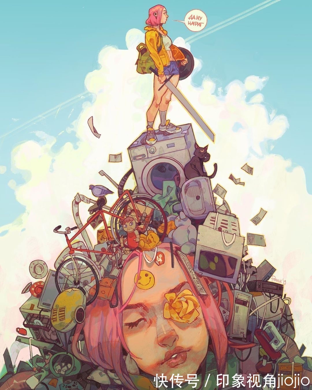 插画@耐人寻味的浮生绘影,充满强烈的美漫元素,有着吸引人的魄力