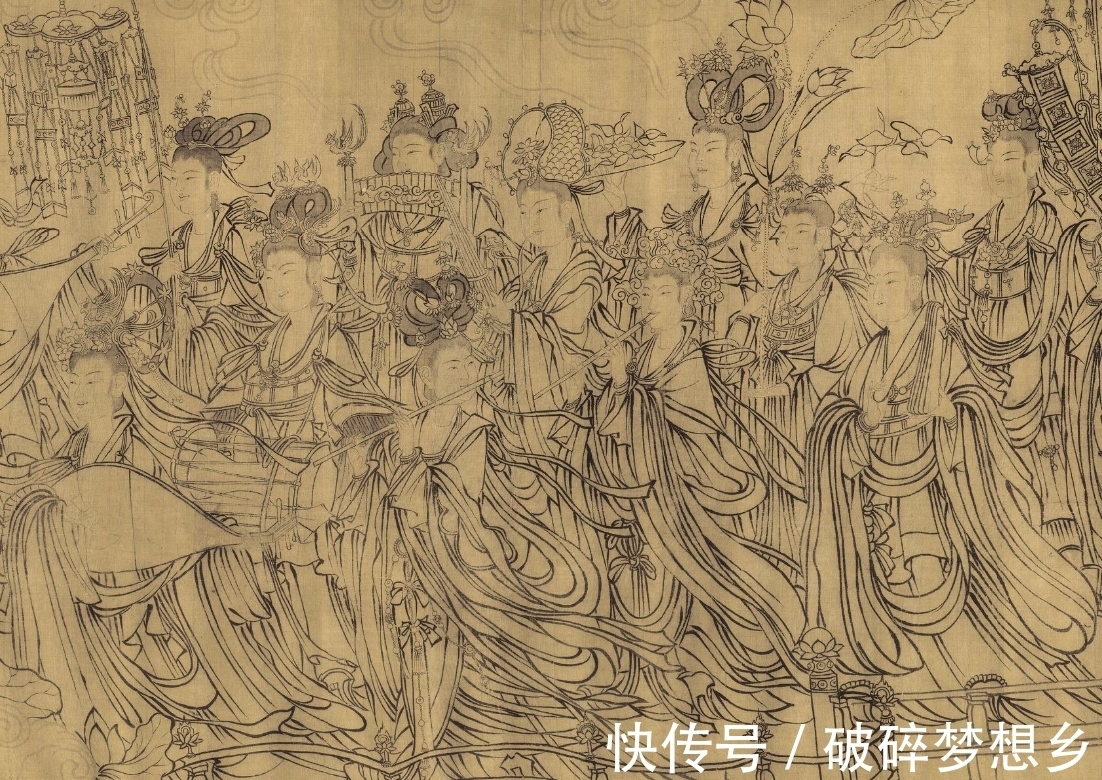 武宗元#满墙风动的众神，白描人物画范本——武宗元《朝元仙仗图》
