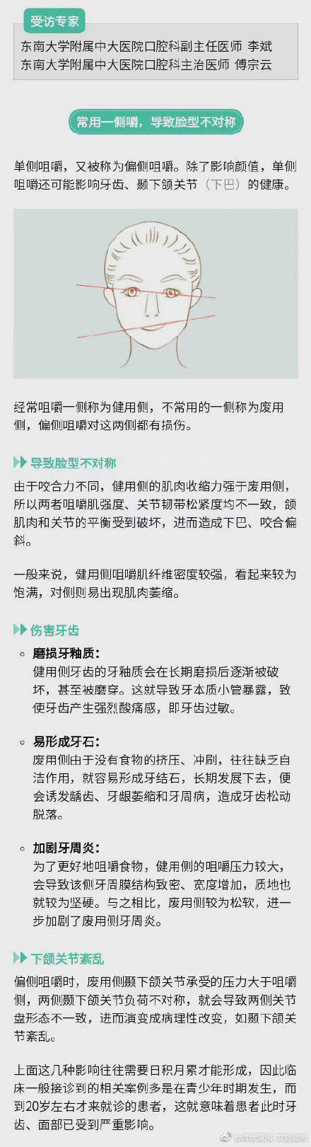 咀嚼|脸型不对称的人请反省：你是否常用一侧咀嚼？