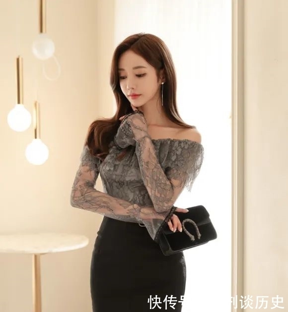 花帘|美图欣赏:孙允珠,灰浆沥色花帘幽梦抹肩蕾丝裙