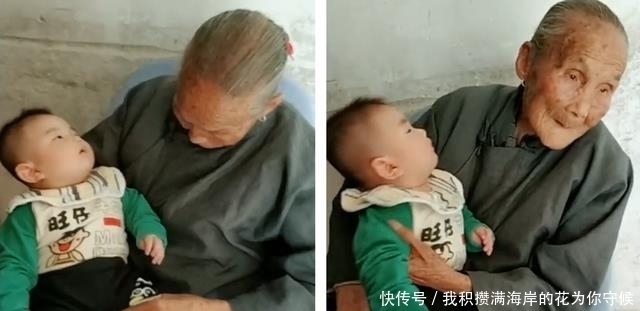 老人|百岁太爷爷和玄孙跨世纪的见面,相视一笑的瞬间,网友:莫名泪目