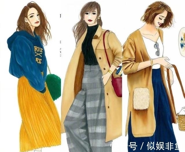 格纹 真人的搭配看烦了!来看下日本插画师momo,手绘秋冬穿搭
