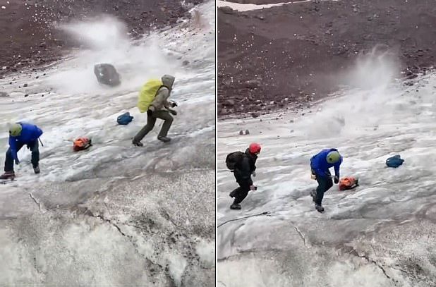 登山者|可怕！俄罗斯厄尔布鲁士山上巨石滚落 登山者纷纷逃跑躲避