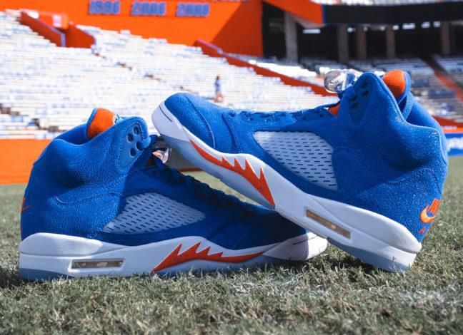 佛罗里达鳄鱼队专属AJ5图片释出 质感蓝色鞋身搭配橙色细节