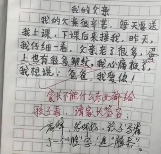 小学生|宝爸看了儿子的作文尴尬不已，老师不能什么东西都给孩子看