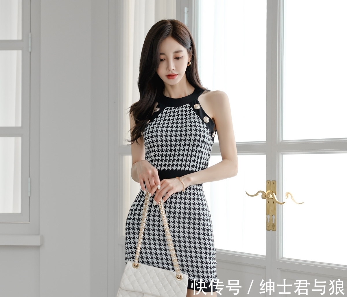 鸟纹|孙允珠最新时尚搭配:普鲁士侯爵千鸟纹贵族复古裙