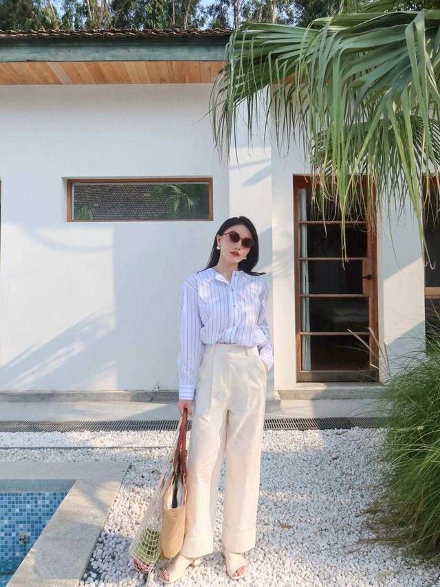 时尚|几个穿衣技巧?条纹衬衫搭配阔腿裤,让你从小白变时尚,舒适洋气