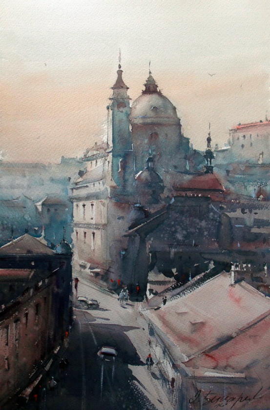 水彩画!水染的建筑与街道,塞尔维亚水彩画大师Dusan Djukaric作品(一)