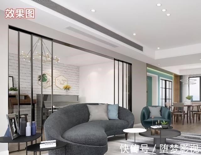 欧松板|打掉客厅与书房隔墙,壁挂悬浮电视墙做隔断,实现功能区互通共享