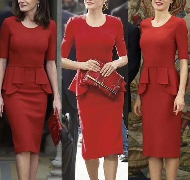 西班牙王后3穿4年前红裙,换掉浓妆散开头发太气质,更具王室风范
