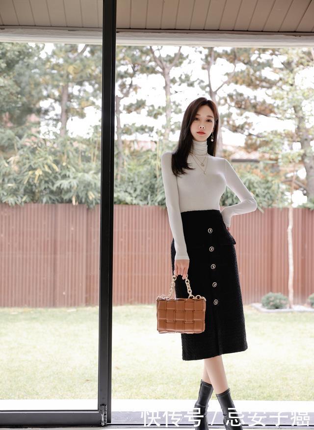 孙允珠每日穿搭:文雅贵气高领堆叠修身打底衫