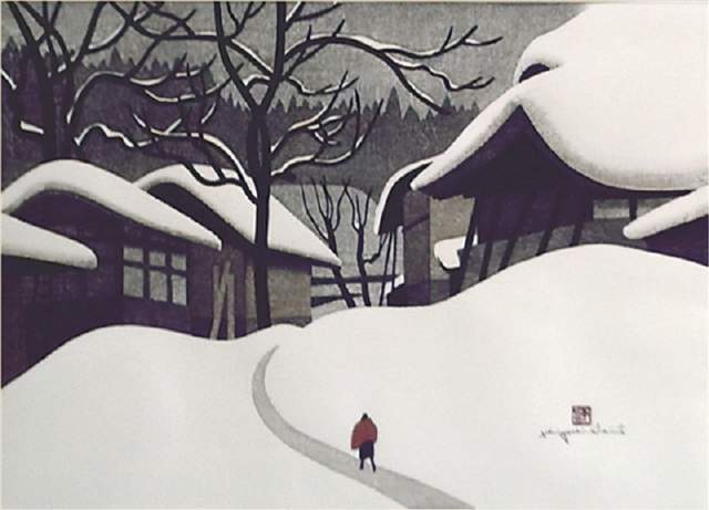 版画!日本近代版画大师斋藤清冬日雪景系列版画作品