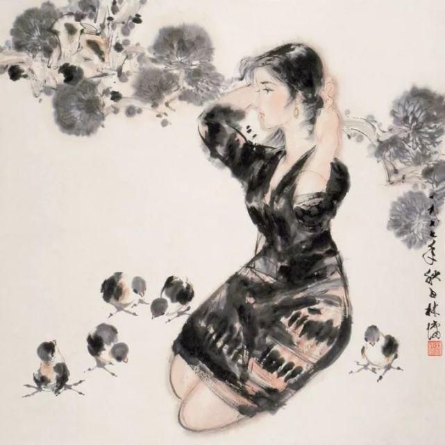 广美教授林墉笔下的女人体国画，俏丽、灵动，勾人魂魄，养眼！
