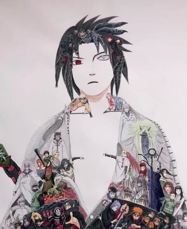 手绘|火影忍者大神手绘佐助,当镜头下移衣服上时,00后少画一人