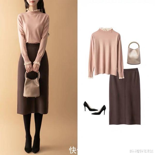 大地色|羽绒服收起来吧!入春后就穿“针织衫+半裙”,简约大方又气质