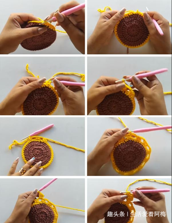 毛线钩针编织向日葵合集,DIY手工编织附图解教程