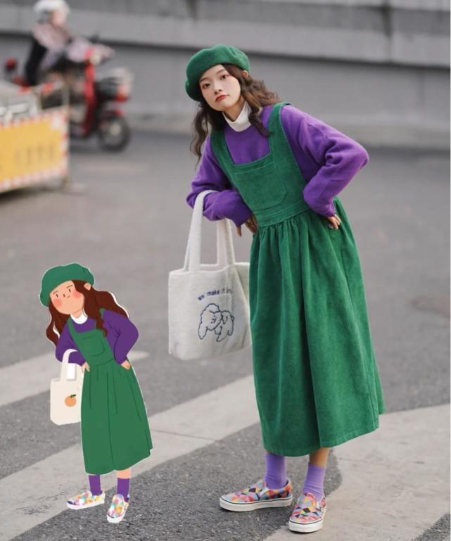 搭配|秋季,紫色卫衣搭配牛仔裤背带裤俏皮可爱,可咸可甜,适合小个子