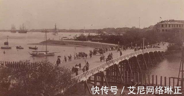 黄浦江|1880年上海沿街建筑老照片，外白渡桥与远眺苏州河口和外滩